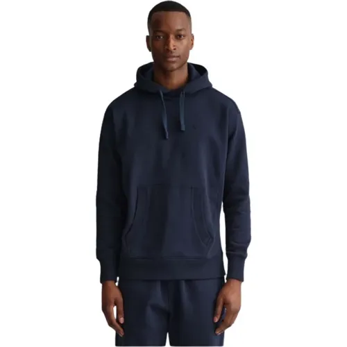 Hoodies, male, , Size: XL Navy Hooded Sweatshirt - Gant - Modalova