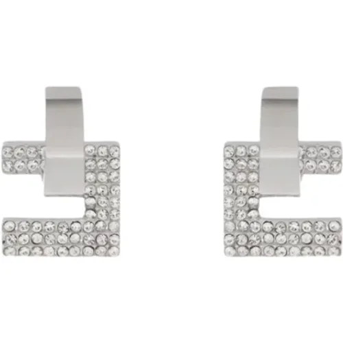 Silver Logo Earrings with Rhinestones , female, Sizes: ONE SIZE - Elisabetta Franchi - Modalova