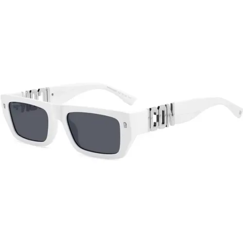 Weiße Rahmen Graue Linse Sonnenbrille , Herren, Größe: 54 MM - Dsquared2 - Modalova