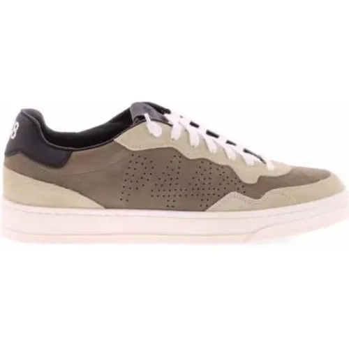 Beige Wildleder Sneakers mit Schwarzem Spoiler - P448 - Modalova