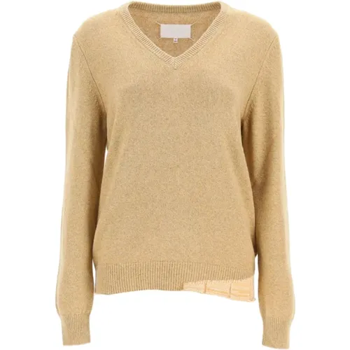 Luxury V-Neck Wool Cashmere Sweater , female, Sizes: M - Maison Margiela - Modalova