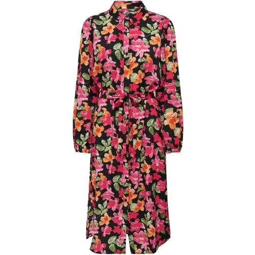 Blumiges Kleid mit Knopfleiste , Damen, Größe: S - Jacqueline de Yong - Modalova