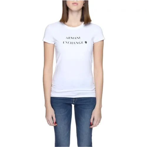 Printed Cotton T-Shirt with Round Neckline , female, Sizes: L, S, M, XL, XS - Armani Exchange - Modalova
