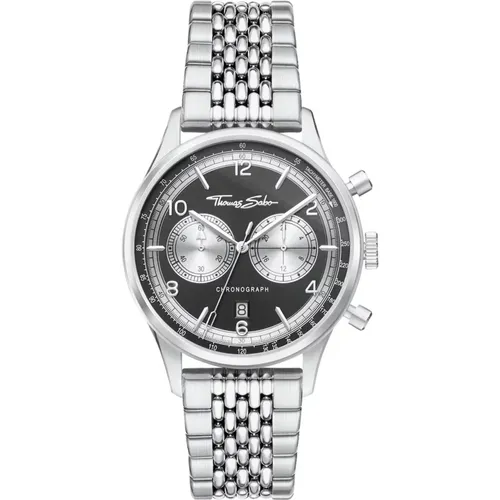 Watches, male, , Size: ONE SIZE Rebel at Heart Chronograph in silver black - Thomas Sabo - Modalova