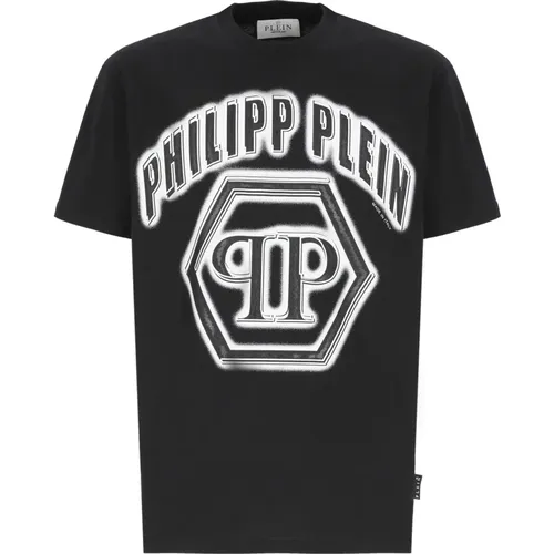 Schwarzes T-Shirt mit Rundhalsausschnitt und Druck , Herren, Größe: L - Philipp Plein - Modalova