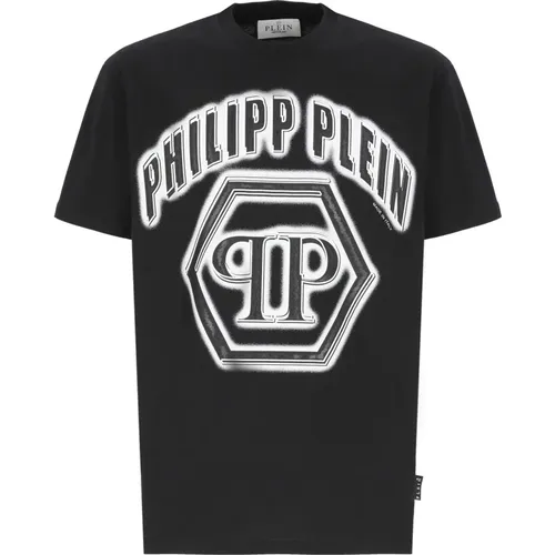 Schwarzes T-Shirt mit Rundhalsausschnitt und Druck - Philipp Plein - Modalova
