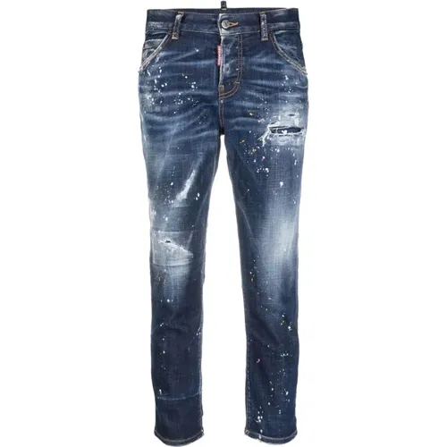 Marineblaue Slim-Fit Cropped Jeans , Damen, Größe: XS - Dsquared2 - Modalova