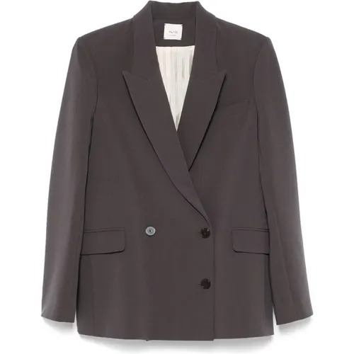 Blazers, female, , Size: M Double-Breasted Twill Blazer Dark - Alysi - Modalova