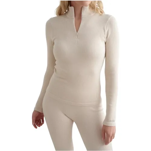 Café Au Lait Ribbed Wool Half Zip - Aim'n - Modalova