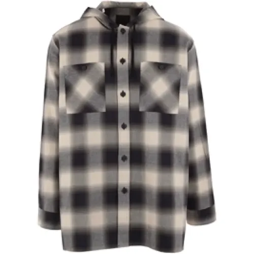 Oversized Hooded Flannel Shirt with 4G Logo Details , male, Sizes: L, XL - Givenchy - Modalova