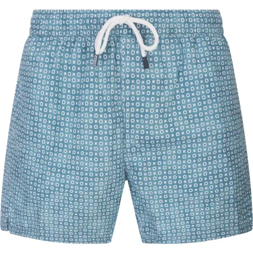 Blue Swim Shorts with Micro Pattern , male, Sizes: 2XL, XL, L - Fedeli - Modalova