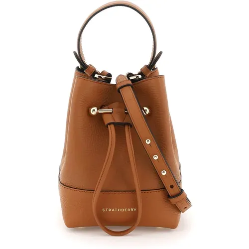 Grained leather bucket bag with drawstring , female, Sizes: ONE SIZE - Strathberry - Modalova