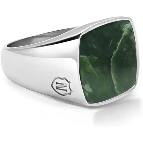 Men's Silver Signet Ring with Green Jade , Herren, Größe: 62 MM - Nialaya - Modalova