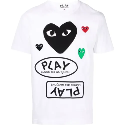 Weißes T-Shirt mit Herzlogo-Druck , Herren, Größe: S - Comme des Garçons Play - Modalova