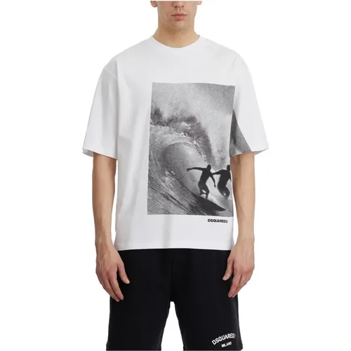 T-Shirts, male, , Size: L Loose Fit Cotton T-Shirt - Dsquared2 - Modalova