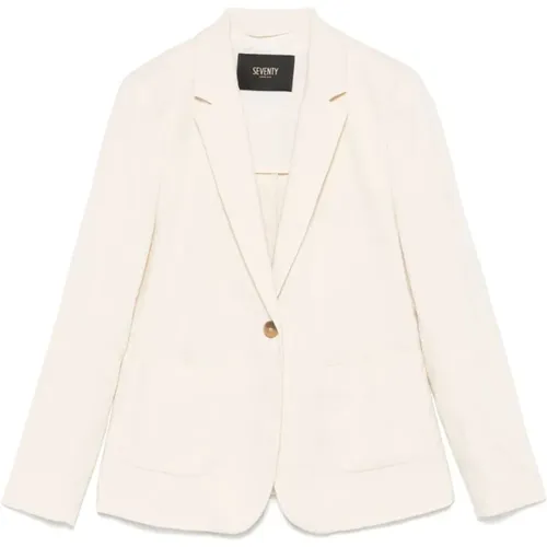 Blazers, female, , Size: S Cream Button-Up Jacket with Pockets - Seventy - Modalova