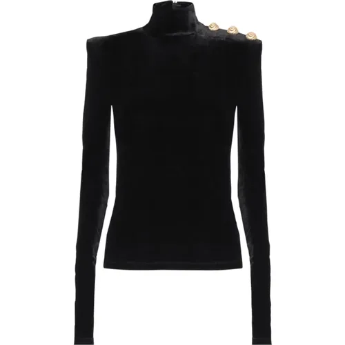 Long Sleeve Tops, female, , Size: L Velvet Turtleneck Sweater - Balmain - Modalova