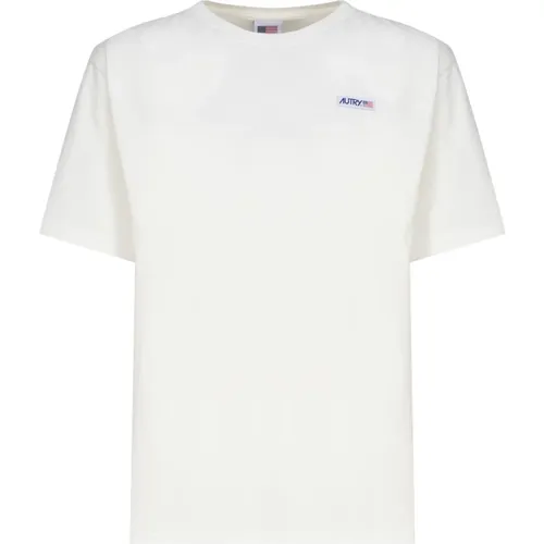 Weißes Baumwoll-Logo T-Shirt , Damen, Größe: L - Autry - Modalova