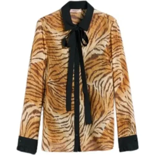 Animal Print Chiffon und Seidenbluse , Damen, Größe: S - Twinset - Modalova