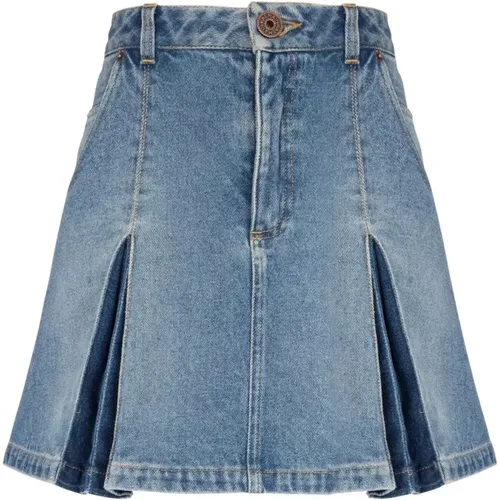 Vintage denim pleated skirt , female, Sizes: XS, L, M, S - Balmain - Modalova