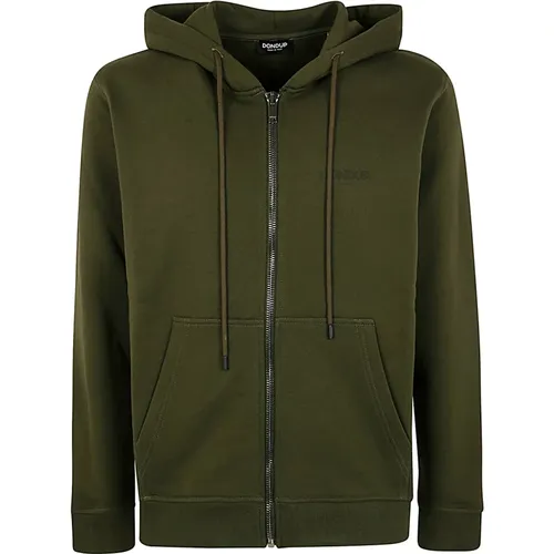 Grüner Fleece Hoodie mit durchgehendem Reißverschluss,Blaue Fleece Kapuzenjacke mit Reißverschluss - Dondup - Modalova