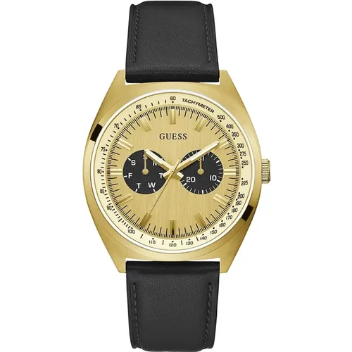 Watches, male, , Size: ONE SIZE Blazer Gold Black Leather Watch - Guess - Modalova