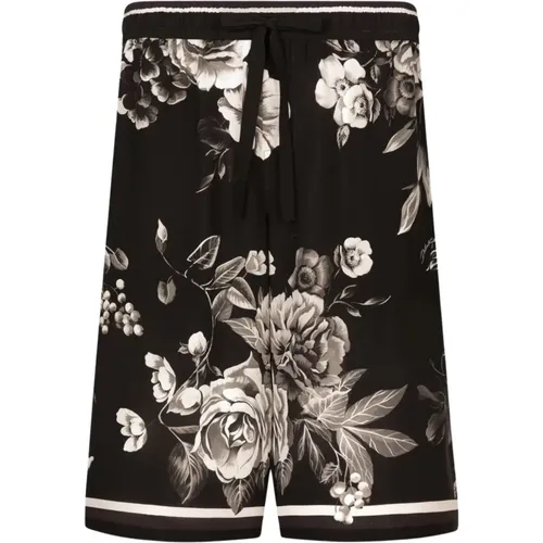 Floral Print Silk Shorts , male, Sizes: L - Dolce & Gabbana - Modalova
