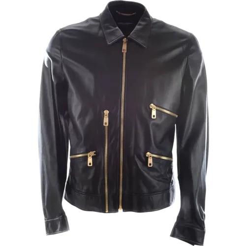 Mens Leather Jacket - Stylish Model , male, Sizes: L, S - Dolce & Gabbana - Modalova
