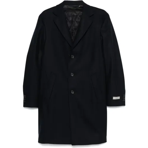 Single-Breasted Coats, male, , Size: 4XL Navy Wool Coat - Canali - Modalova