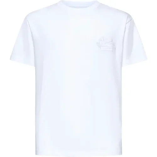 Weißes Baumwoll-T-Shirt mit Besticktem Logo , Herren, Größe: 2XL - ETRO - Modalova