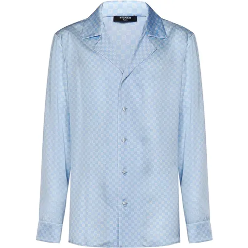 Clear Satin Pajama-Style Shirt , male, Sizes: L, XL, M - Balmain - Modalova