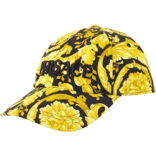 Caps, male, , Size: 58 CM Barocco Print Cotton Cap with Logo - Versace - Modalova