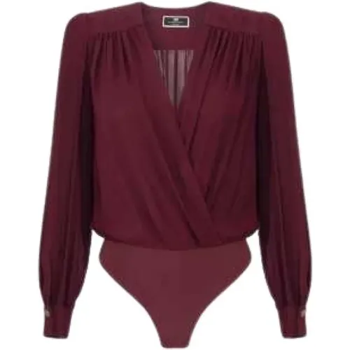 Bordeaux Viskose Body Bluse Cb009 CG3 , Damen, Größe: L - Elisabetta Franchi - Modalova