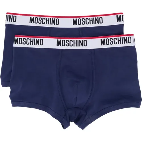 Bottoms, male, , Size: XS Stretch-Cotton Logo Boxer with Elastic Waistband - Moschino - Modalova