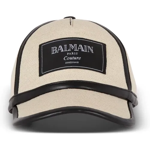 Caps, male, , Size: ONE SIZE Canvas cap with Couture label - Balmain - Modalova