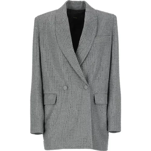 Grey double-breasted blazer with strass details , female, Sizes: XS, S, 2XS - pinko - Modalova