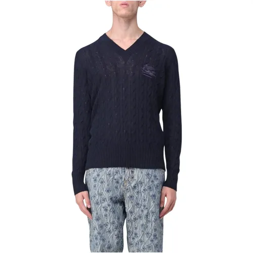 V-neck Knitwear, male, , Size: L V-Neck Cable Knit Sweater - ETRO - Modalova