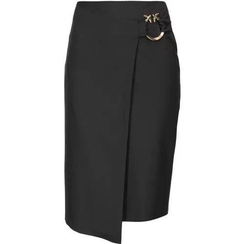 Slim-Fit Calf-Length Skirt with Love Birds Buckle , female, Sizes: 2XS - pinko - Modalova
