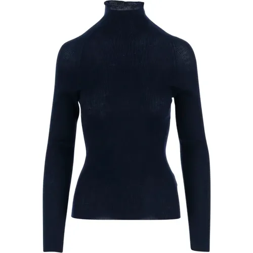Turtlenecks, female, , Size: M Ribbed Wool Sweater High Neck Navy - Aspesi - Modalova