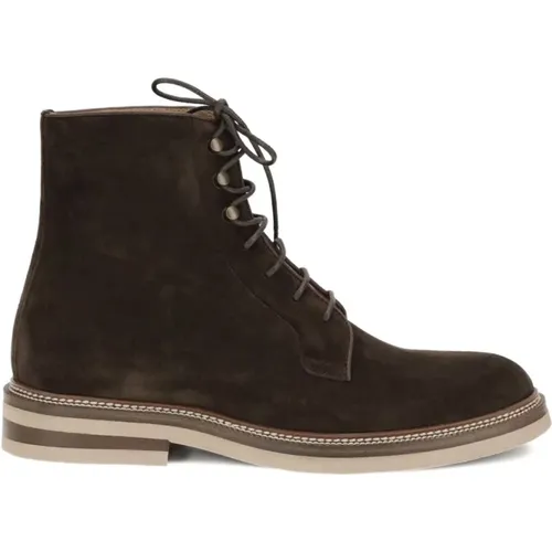 Lace-up Boots, male, , Size: 9 US Suede Boots with Monili - BRUNELLO CUCINELLI - Modalova