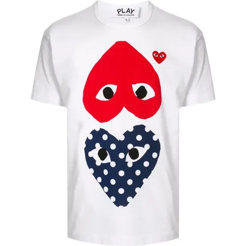 T-Shirts, male, , Size: M Polka Dot Heart T-Shirt Japan Made - Comme des Garçons Play - Modalova