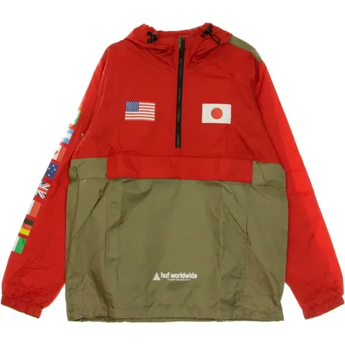 Light Jackets, male, , Size: XL Flags Anorak Jacket Cyber Red - HUF - Modalova