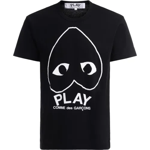 Schwarzes T-Shirt mit weißem Herz , Herren, Größe: M - Comme des Garçons Play - Modalova