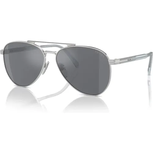 Silver Dark Grey Mirror Sunglasses , male, Sizes: 58 MM - Prada - Modalova