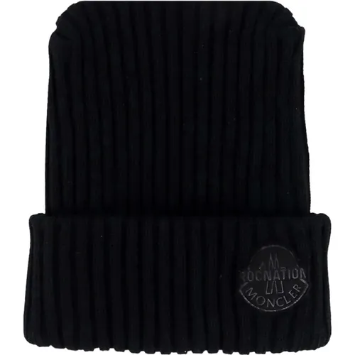 Beanies, male, , Size: ONE SIZE Stylish Beanie with Logo Patch - Moncler - Modalova