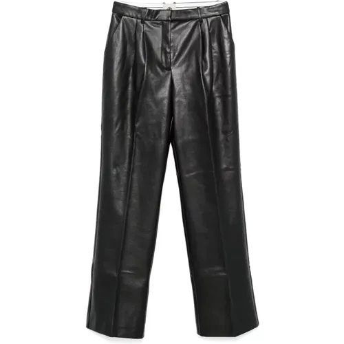 Schwarze Lederhose mit geradem Bein , Damen, Größe: S - The Garment - Modalova