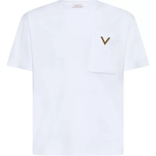 T-Shirts, male, , Size: L T-shirt with V logo plaque - Valentino - Modalova