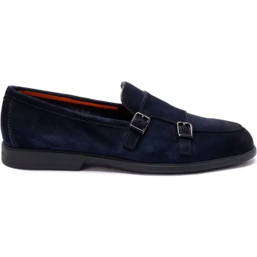 Loafers, male, , Size: 9 1/2 US Navy Loafers - Santoni - Modalova