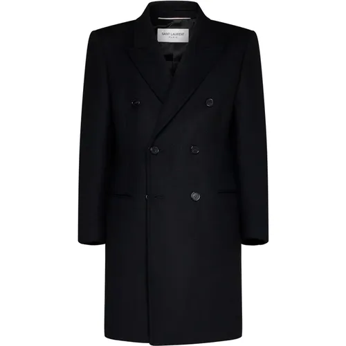 Double-Breasted Coats, male, , Size: L Wool Double-Breasted Coat - Saint Laurent - Modalova