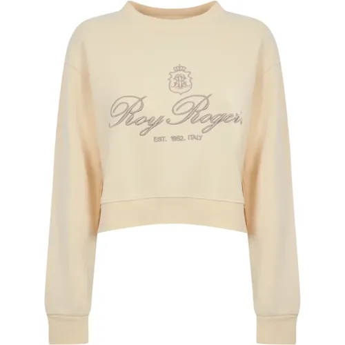 Sweatshirts, female, , Size: L Cotton Cream Embroidered Sweatshirt - Roy Roger's - Modalova